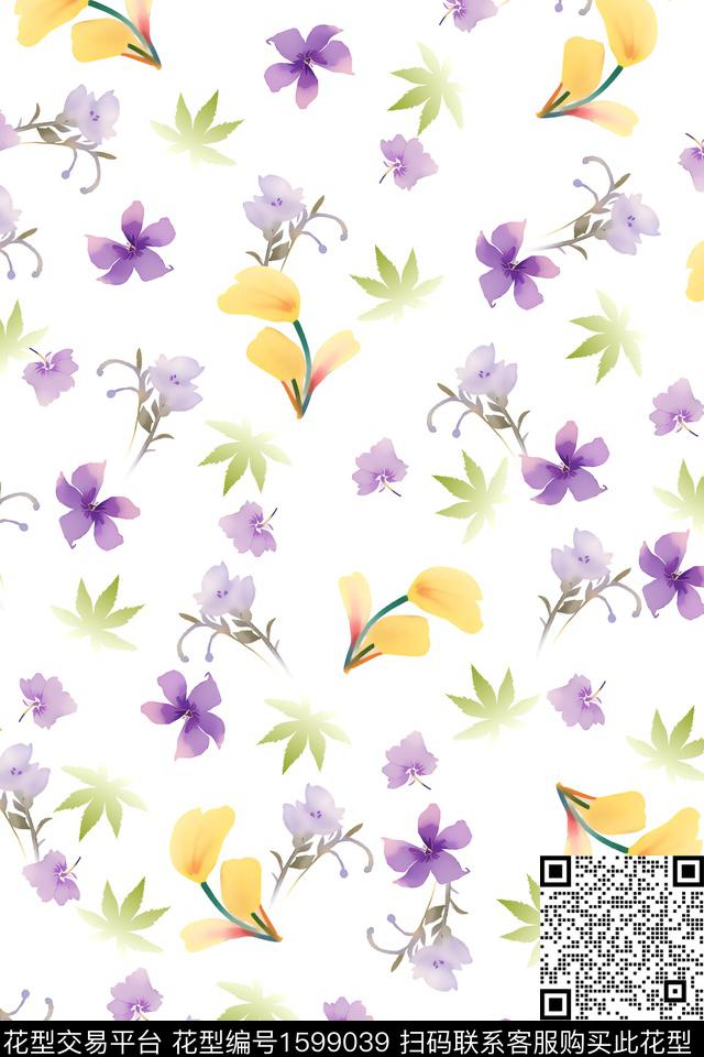 小碎花水彩花卉数码花型数码印花花型下载（图片编号: 1599039） - 瓦栏（Walan）