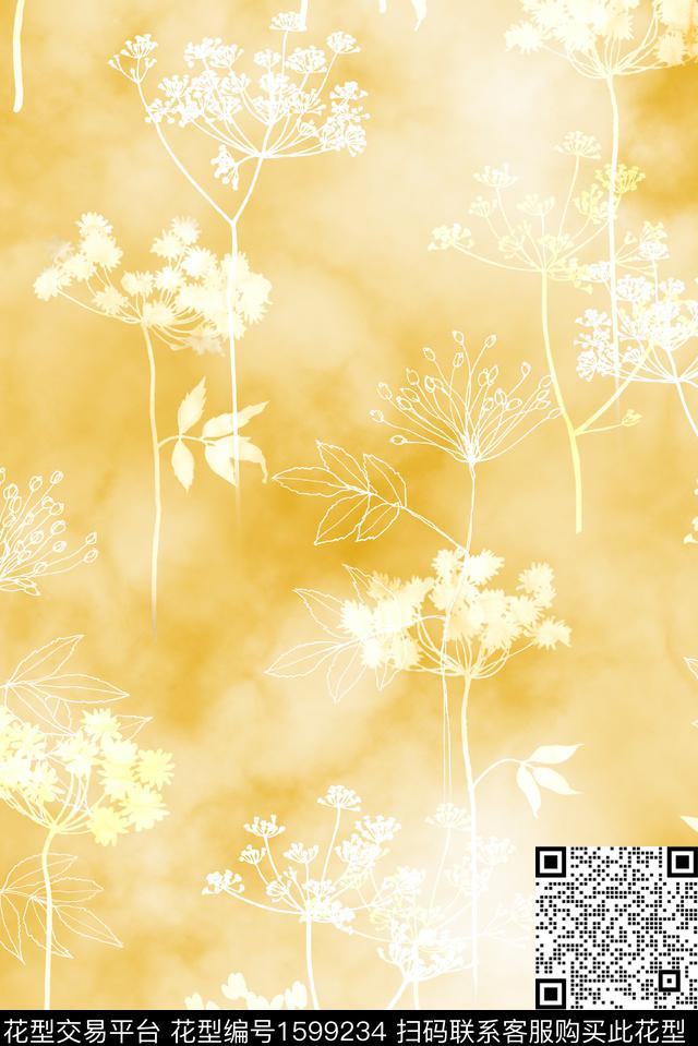 花卉水彩晕染肌理数码印花花型下载（图片编号: 1599234） - 瓦栏（Walan）