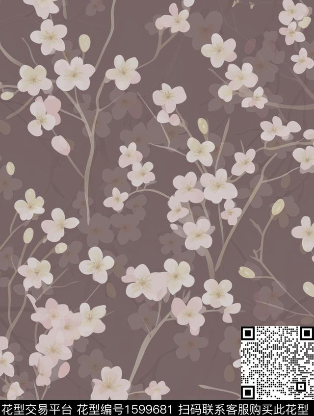 花卉影花枝条花数码印花花型下载（图片编号: 1599681） - 瓦栏（Walan）