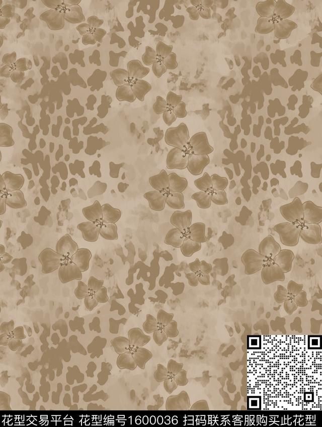 豹纹花卉复古数码印花花型下载（图片编号: 1600036） - 瓦栏（Walan）