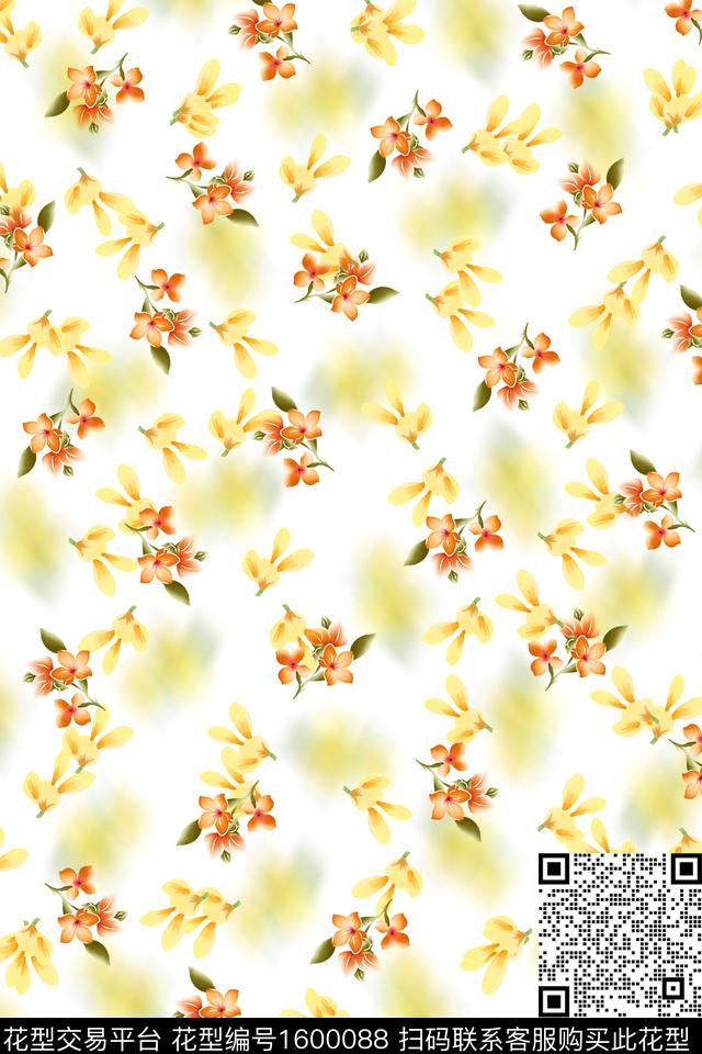 小碎花数码花型模糊花卉数码印花花型下载（图片编号: 1600088） - 瓦栏（Walan）