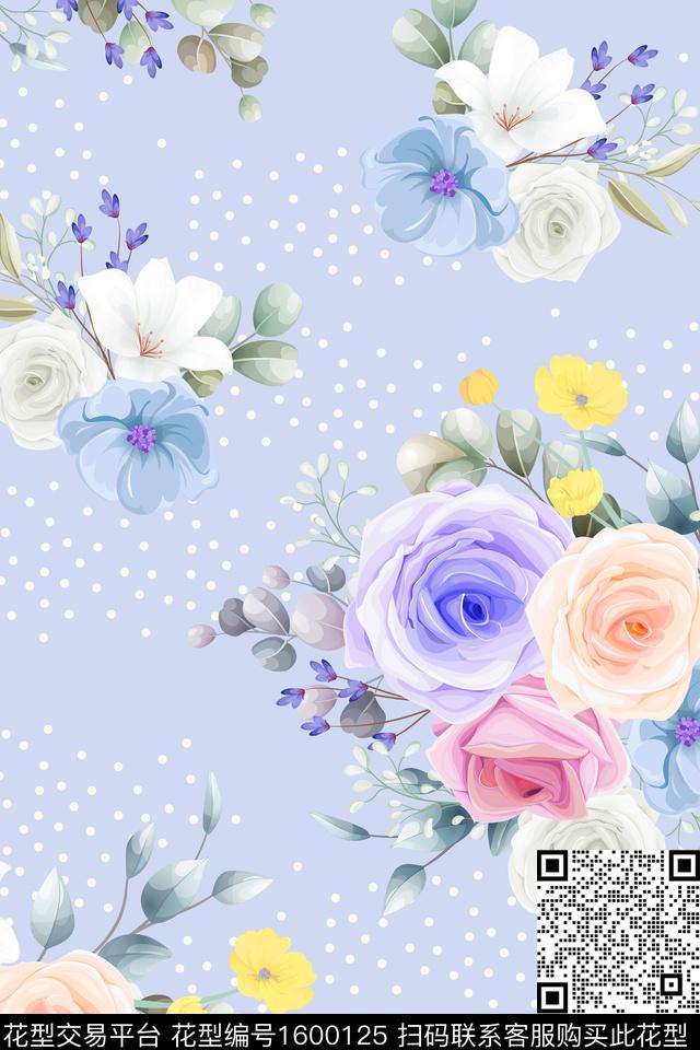 清爽底花卉花卉春夏花型数码印花花型下载（图片编号: 1600125） - 瓦栏（Walan）