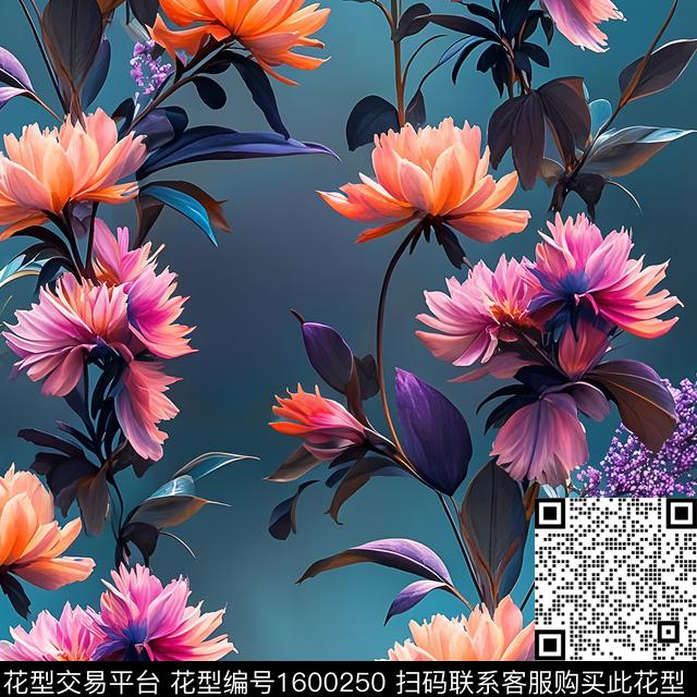 复古清爽底花卉花卉数码印花花型下载（图片编号: 1600250） - 瓦栏（Walan）