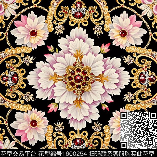 珠宝宝石迪拜花卉金色数码印花花型下载（图片编号: 1600254） - 瓦栏（Walan）