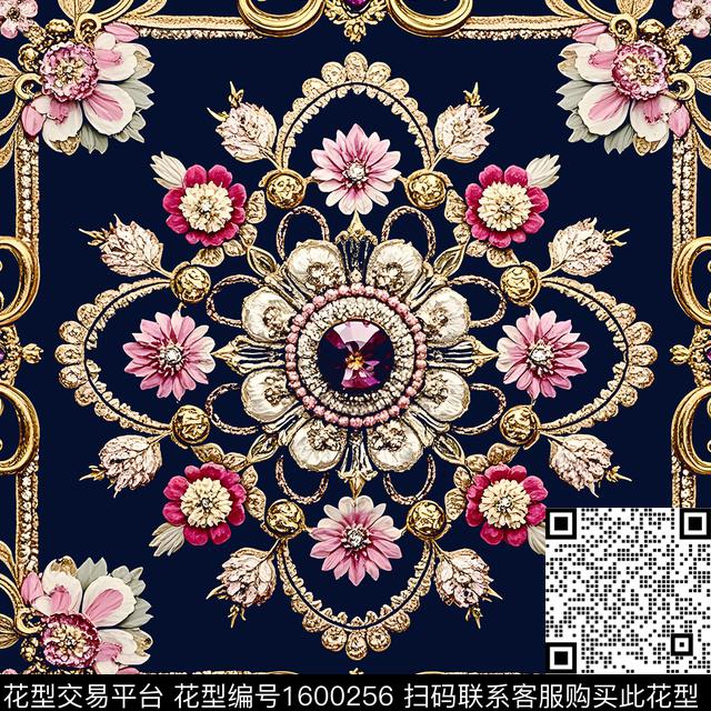珠宝宝石迪拜花卉金色数码印花花型下载（图片编号: 1600256） - 瓦栏（Walan）