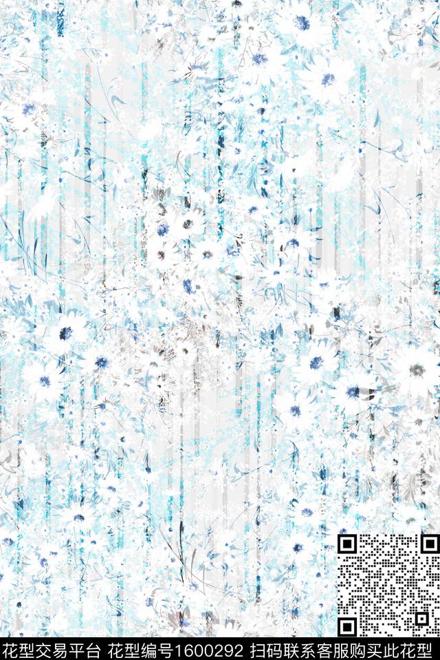 花卉水彩花卉条纹数码印花花型下载（图片编号: 1600292） - 瓦栏（Walan）