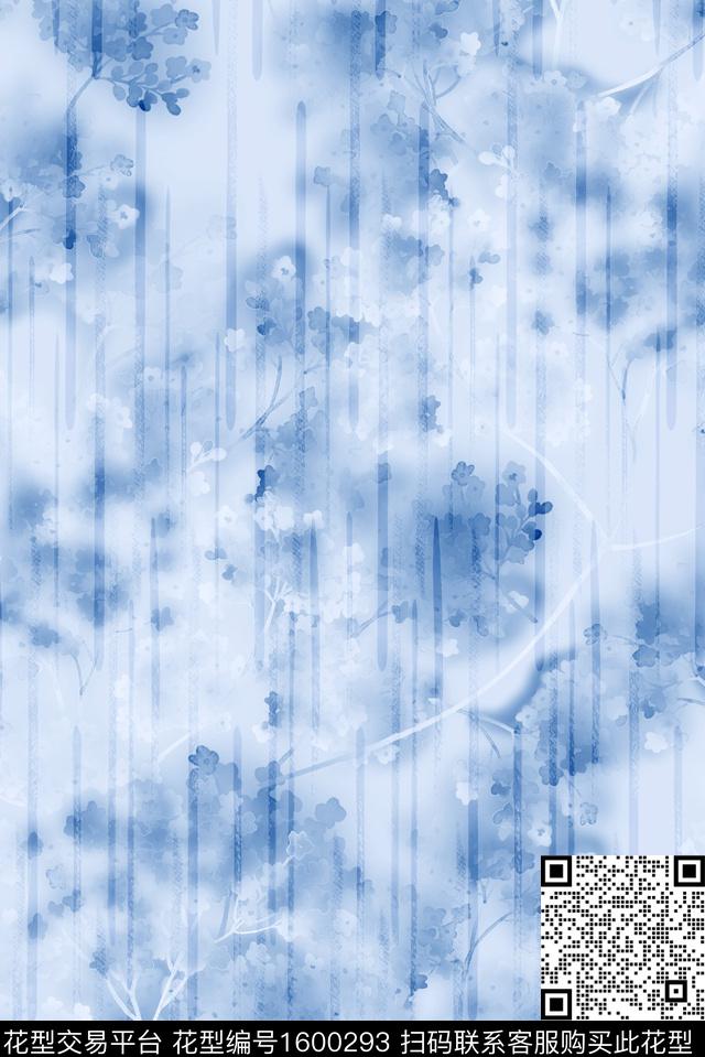 花卉水彩花卉条纹数码印花花型下载（图片编号: 1600293） - 瓦栏（Walan）