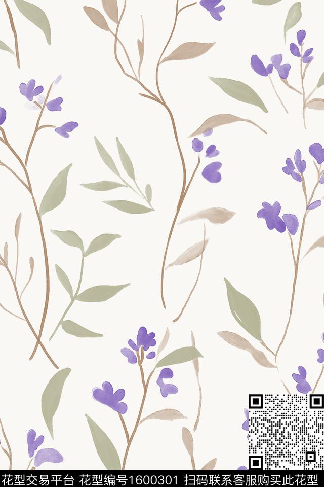 花卉清爽底花卉水彩花卉数码印花花型下载（图片编号: 1600301） - 瓦栏（Walan）