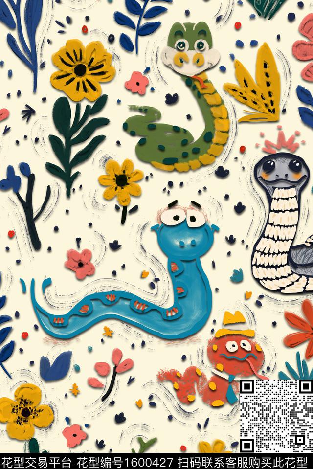 童装笔触蛇数码印花花型下载（图片编号: 1600427） - 瓦栏（Walan）