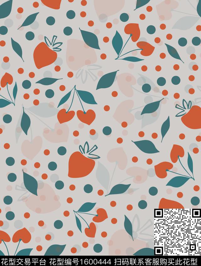 趣味草莓樱桃数码印花花型下载（图片编号: 1600444） - 瓦栏（Walan）