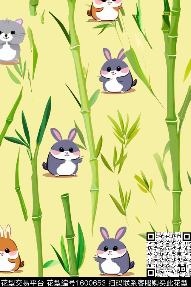 动物卡通竹子数码印花花型下载（图片编号: 1600653） - 瓦栏（Walan）