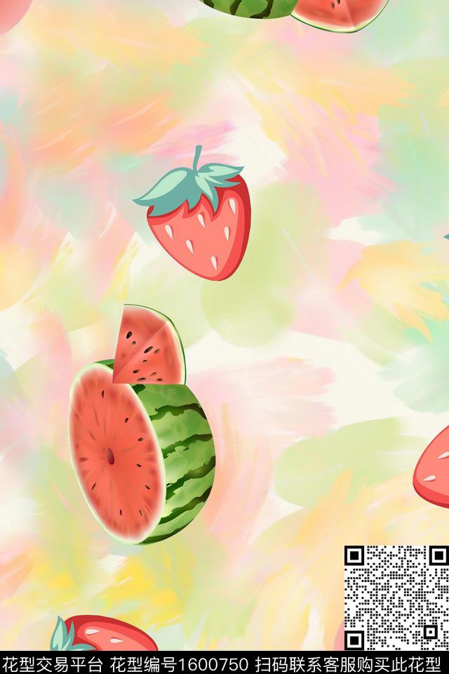 趣味水果草莓数码印花花型下载（图片编号: 1600750） - 瓦栏（Walan）