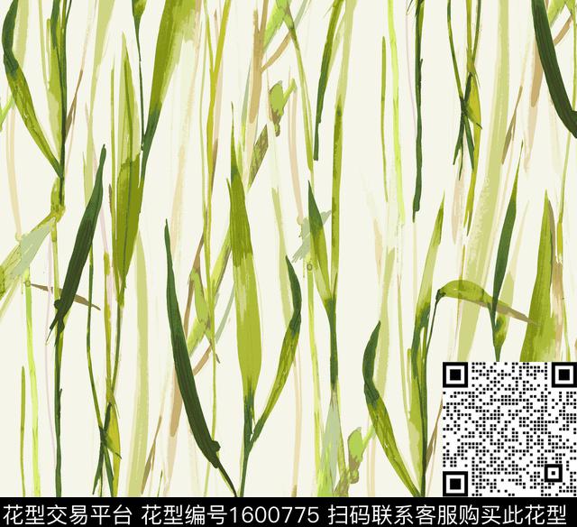 植物水彩叶子数码印花花型下载（图片编号: 1600775） - 瓦栏（Walan）