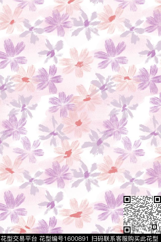 小清新清爽底花卉花卉数码印花花型下载（图片编号: 1600891） - 瓦栏（Walan）