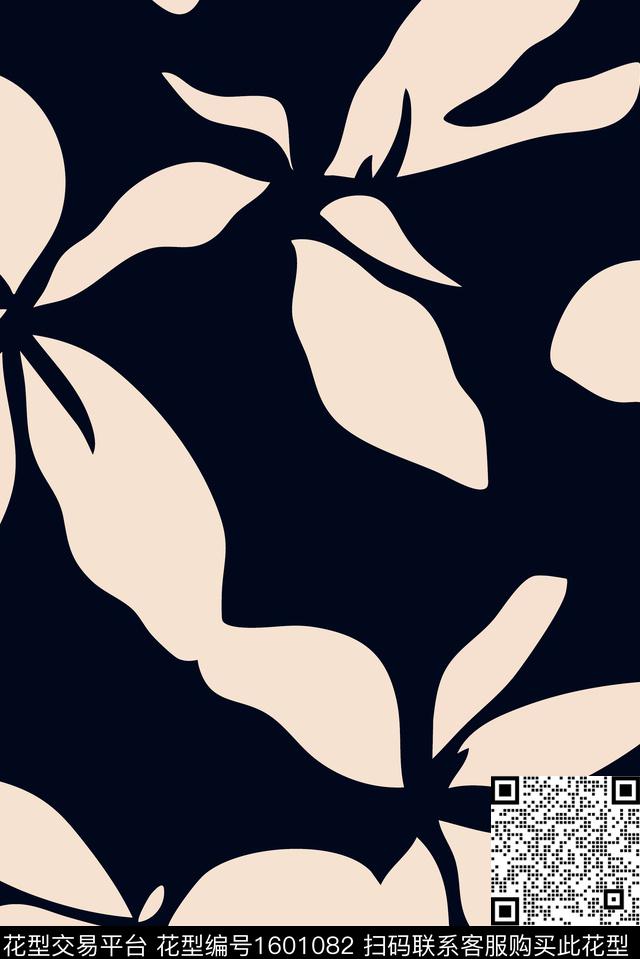 花卉大花黑底花卉传统印花花型下载（图片编号: 1601082） - 瓦栏（Walan）