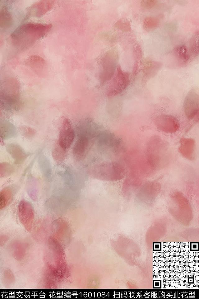 晕染肌理叶子朦胧花卉数码印花花型下载（图片编号: 1601084） - 瓦栏（Walan）