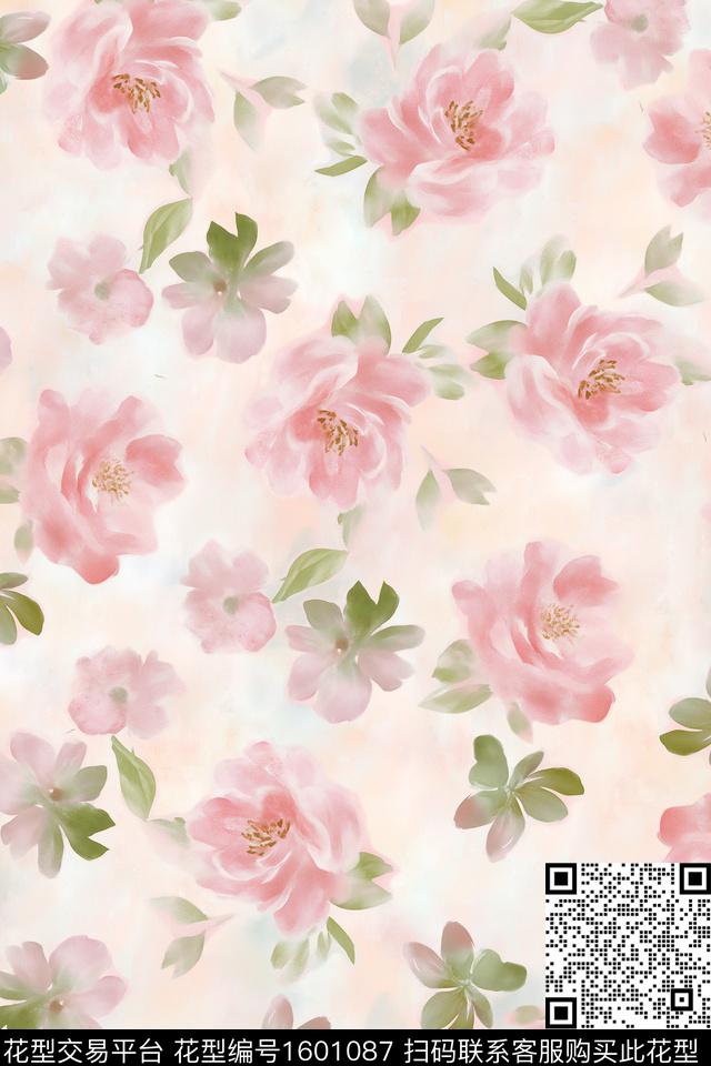水彩花卉花卉朦胧花卉数码印花花型下载（图片编号: 1601087） - 瓦栏（Walan）