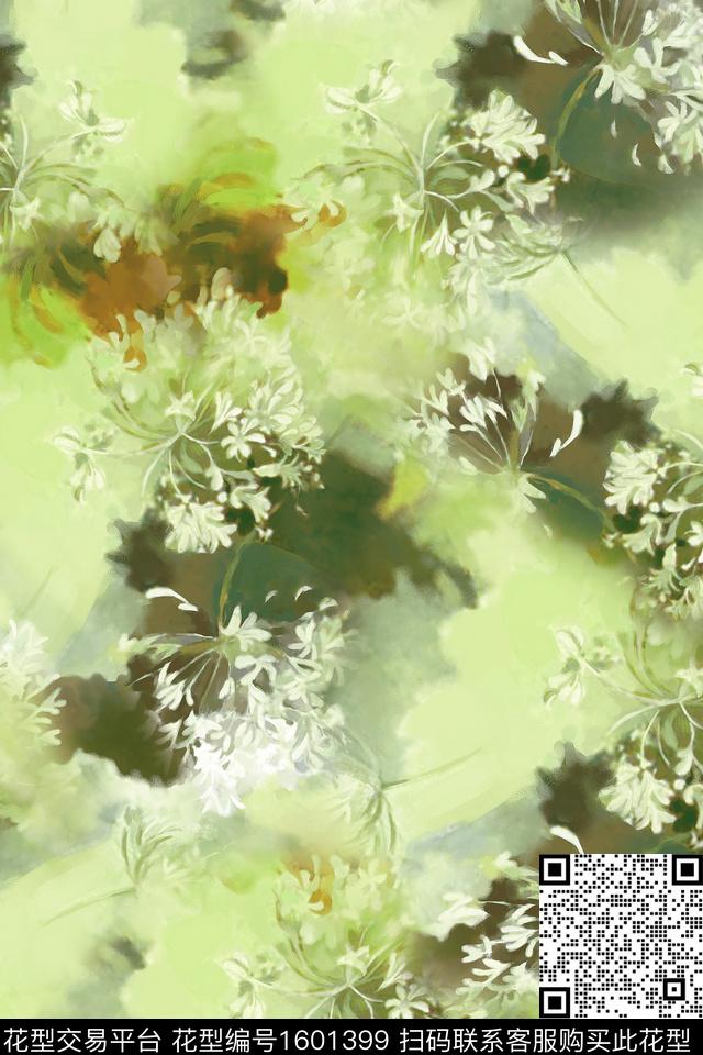 花卉晕染肌理油画花型数码印花花型下载（图片编号: 1601399） - 瓦栏（Walan）