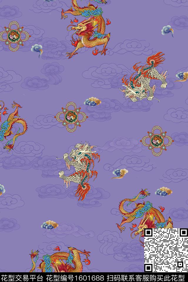 龙祥云貔貅数码印花花型下载（图片编号: 1601688） - 瓦栏（Walan）