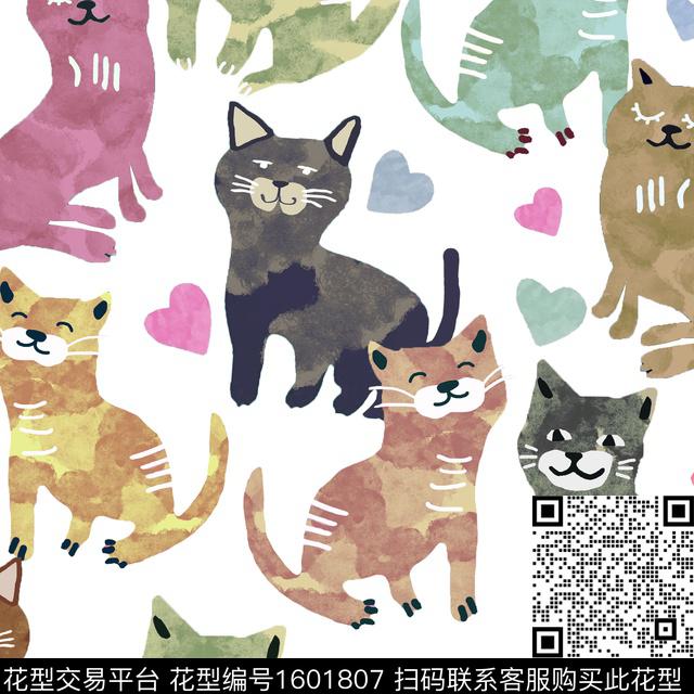 趣味水彩猫数码印花花型下载（图片编号: 1601807） - 瓦栏（Walan）