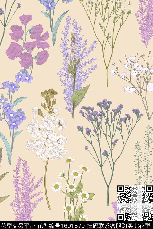 花卉春夏花型清爽底花卉数码印花花型下载（图片编号: 1601879） - 瓦栏（Walan）