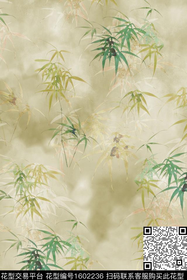 中国风晕染肌理竹子数码印花花型下载（图片编号: 1602236） - 瓦栏（Walan）