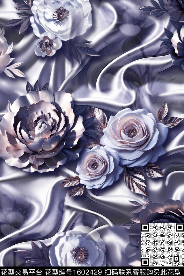 风格化花卉花卉宫廷风数码印花花型下载（图片编号: 1602429） - 瓦栏（Walan）