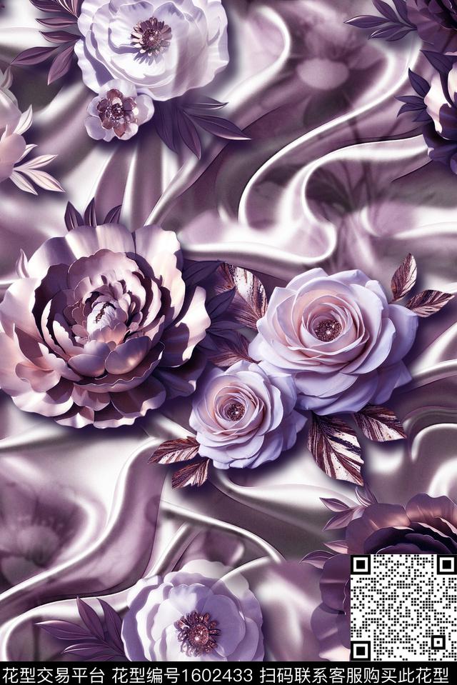 风格化花卉花卉宫廷风数码印花花型下载（图片编号: 1602433） - 瓦栏（Walan）