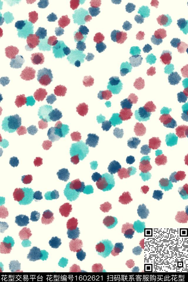 小清新水彩波点数码印花花型下载（图片编号: 1602621） - 瓦栏（Walan）