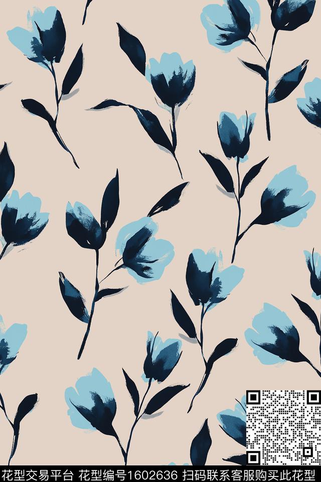 花卉郁金香笔触数码印花花型下载（图片编号: 1602636） - 瓦栏（Walan）