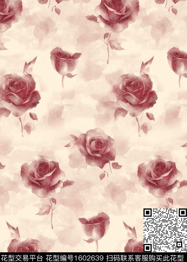 花卉水彩花卉晕染数码印花花型下载（图片编号: 1602639） - 瓦栏（Walan）