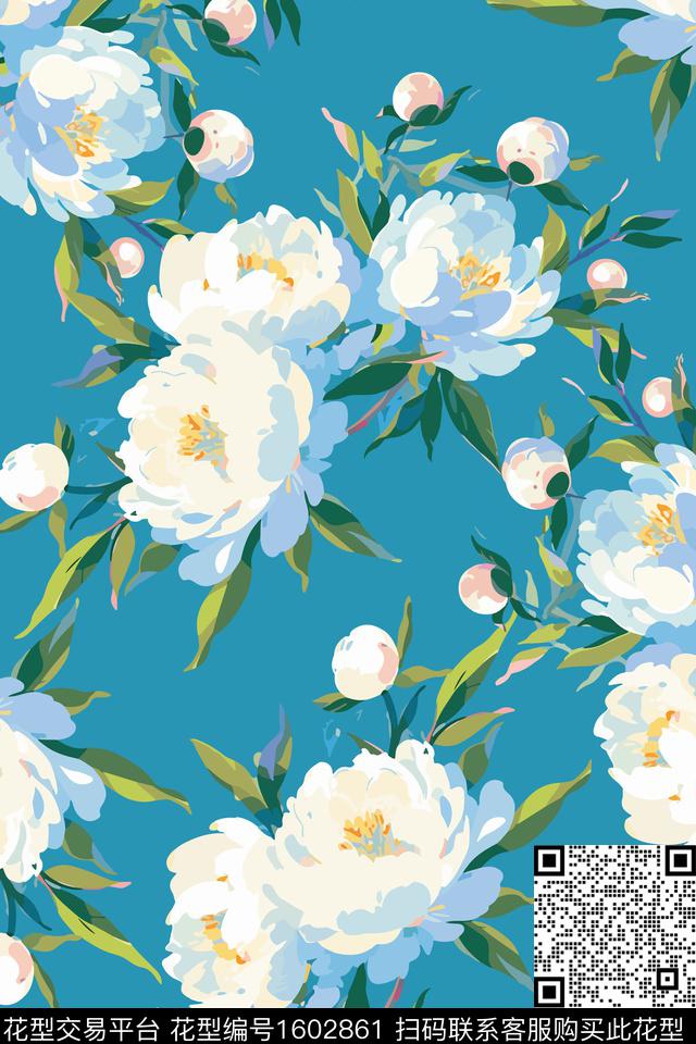 花卉女装清爽底花卉数码印花花型下载（图片编号: 1602861） - 瓦栏（Walan）