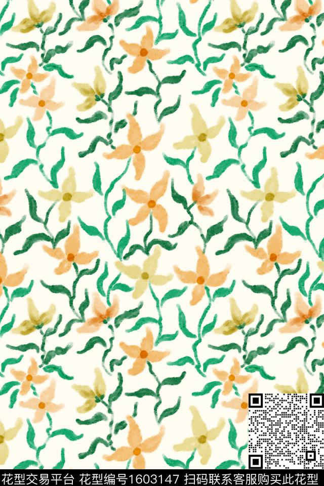 小清新清爽底花卉花卉数码印花花型下载（图片编号: 1603147） - 瓦栏（Walan）