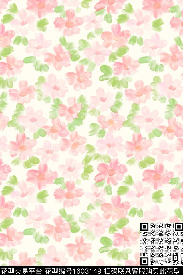 小清新清爽底花卉花卉数码印花花型下载（图片编号: 1603149） - 瓦栏（Walan）