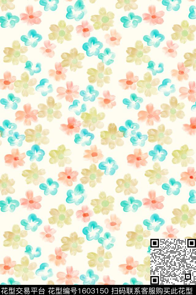 小清新清爽底花卉花卉数码印花花型下载（图片编号: 1603150） - 瓦栏（Walan）