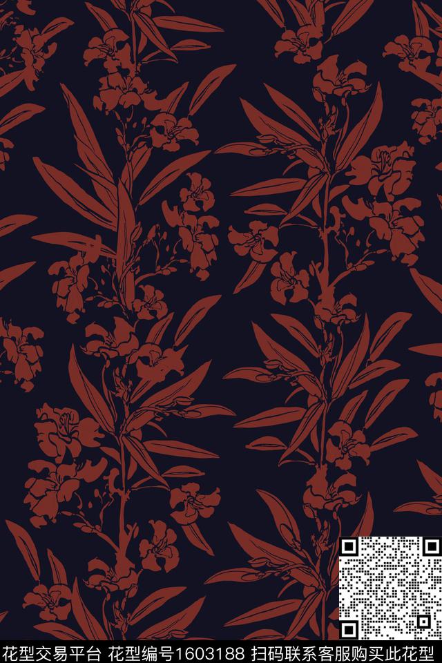 剪影黑底花卉花卉传统印花花型下载（图片编号: 1603188） - 瓦栏（Walan）