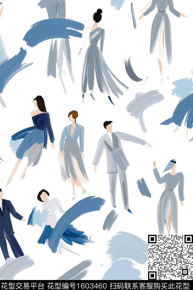 趣味人物笔触数码印花花型下载（图片编号: 1603460） - 瓦栏（Walan）