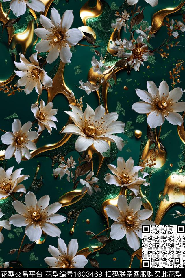 风格化花卉花卉宫廷风数码印花花型下载（图片编号: 1603469） - 瓦栏（Walan）