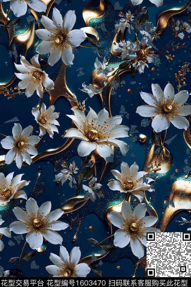 风格化花卉花卉宫廷风数码印花花型下载（图片编号: 1603470） - 瓦栏（Walan）
