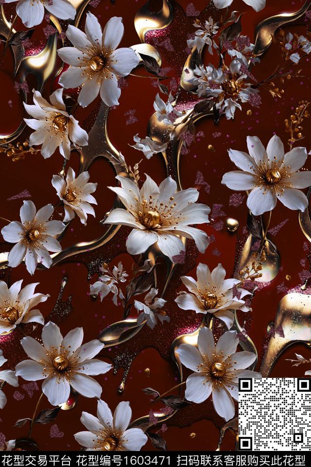 风格化花卉花卉宫廷风数码印花花型下载（图片编号: 1603471） - 瓦栏（Walan）