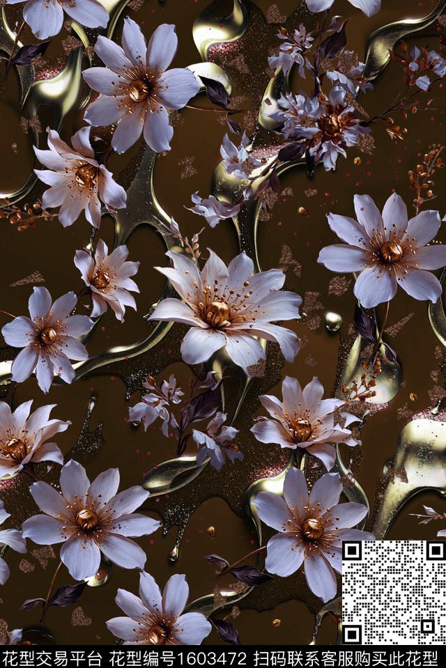 风格化花卉花卉宫廷风数码印花花型下载（图片编号: 1603472） - 瓦栏（Walan）