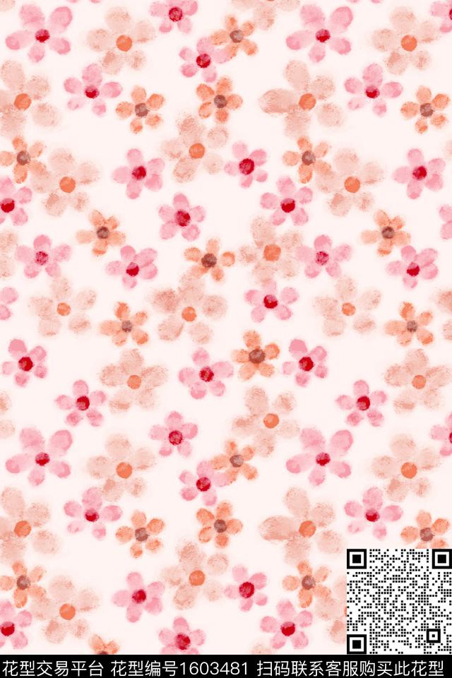 小清新清爽底花卉花卉数码印花花型下载（图片编号: 1603481） - 瓦栏（Walan）