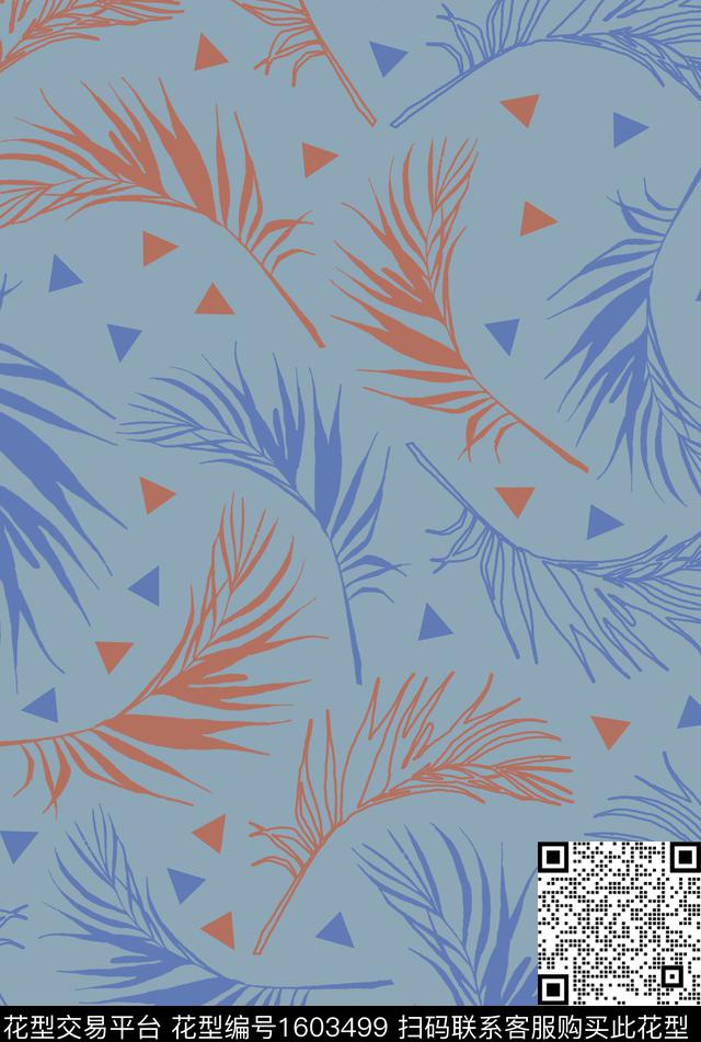 三角形素雅绿植树叶传统印花花型下载（图片编号: 1603499） - 瓦栏（Walan）