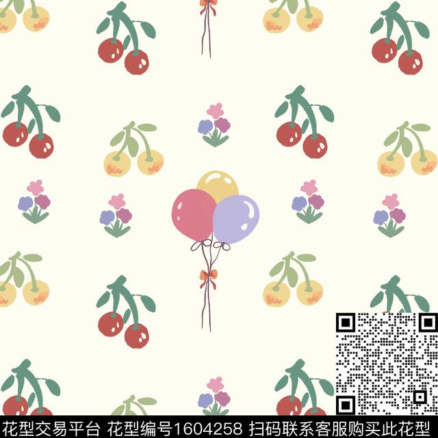 小花趣味樱桃数码印花花型下载（图片编号: 1604258） - 瓦栏（Walan）
