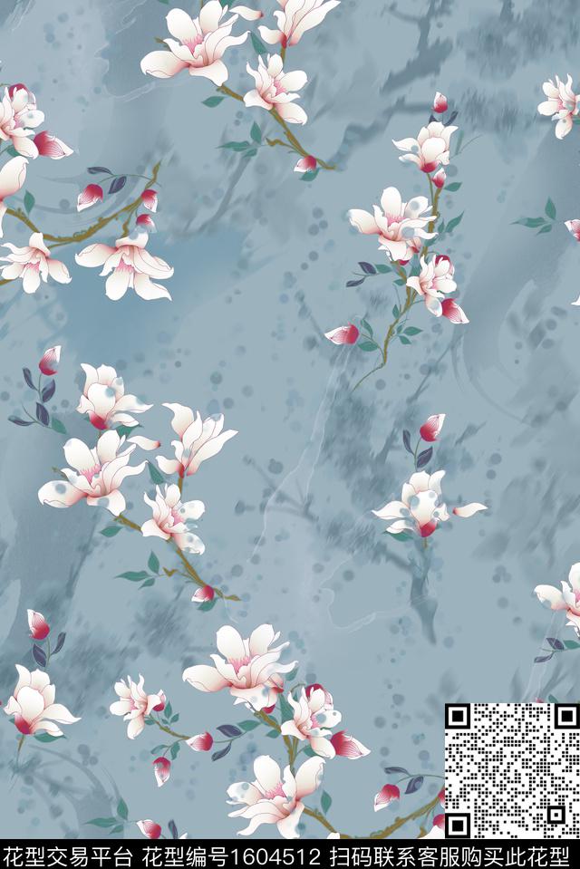 花卉中国风数码印花花型下载（图片编号: 1604512） - 瓦栏（Walan）
