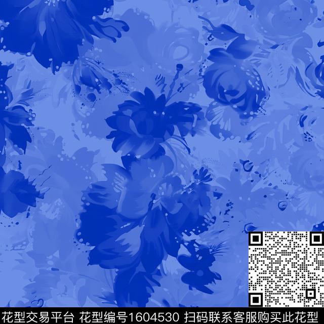 花卉抽象花卉水彩数码印花花型下载（图片编号: 1604530） - 瓦栏（Walan）