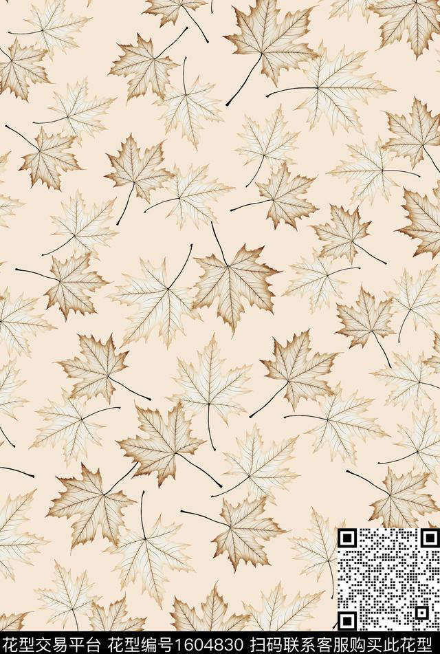 枫叶绿植树叶数码印花花型下载（图片编号: 1604830） - 瓦栏（Walan）