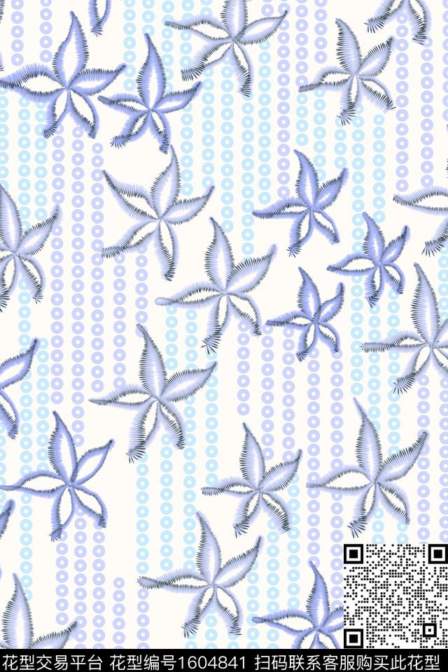 花卉简约线条花卉数码印花花型下载（图片编号: 1604841） - 瓦栏（Walan）