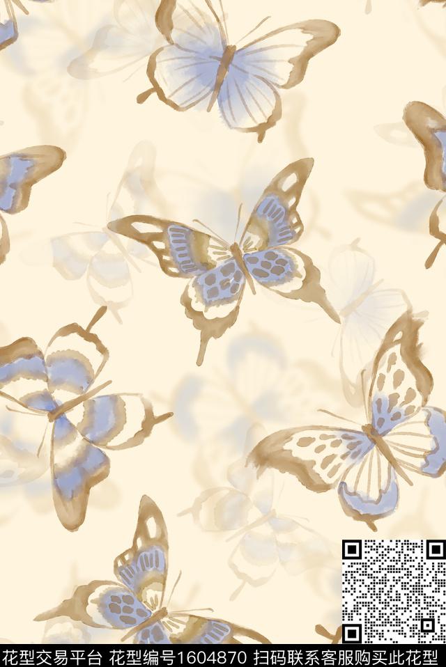小清新水彩蝴蝶数码印花花型下载（图片编号: 1604870） - 瓦栏（Walan）
