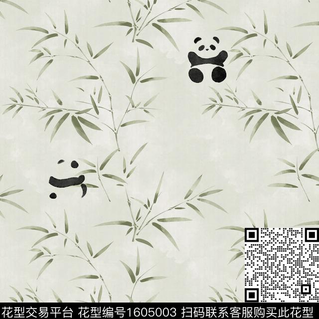 熊猫竹子旗袍数码印花花型下载（图片编号: 1605003） - 瓦栏（Walan）